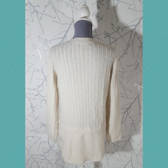 Tahari Ivory Cable Knit Fisherman Tiered Sweater Tunic - Picture 4 of 5